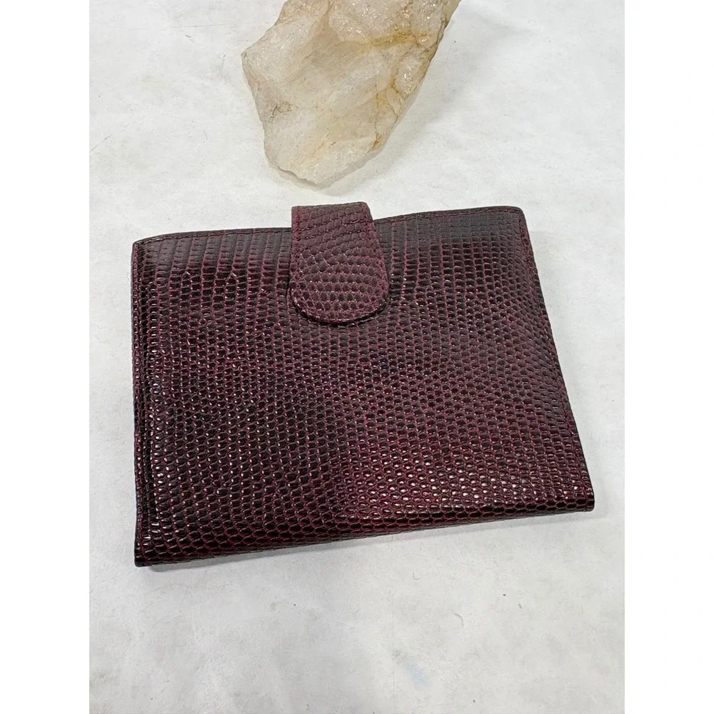 Lederer Italy Vintage Burgundy Lizard Embossed Leather Photo Card Holder Wallet
